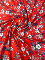 Red Tropical Floral Spandex Fabric by the Metre - Whotex Fabrics London