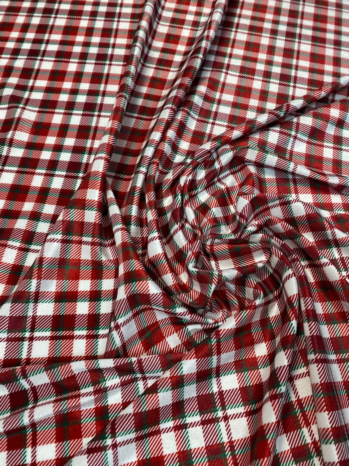 Red & White Check Velvet Fabric by the Metre - Whotex Fabrics London