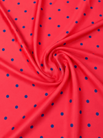 Red with Royal Blue Polka Dot Satin Fabric by the Metre - Whotex Fabrics London
