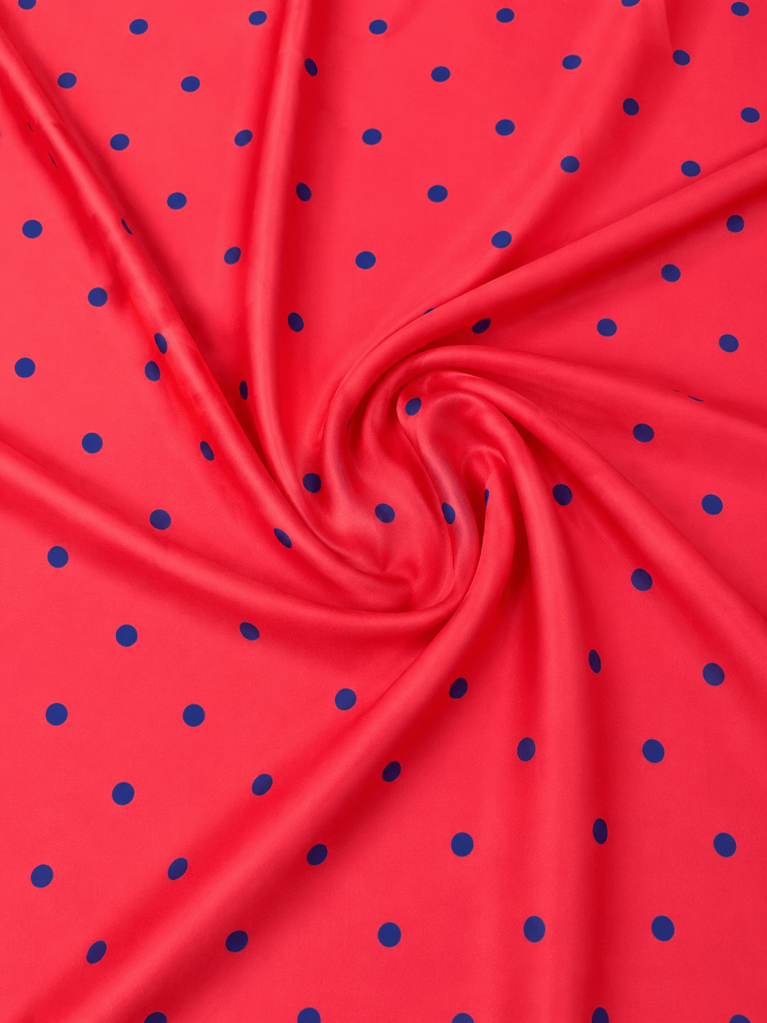 Red with Royal Blue Polka Dot Satin Fabric by the Metre - Whotex Fabrics London