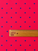 Red with Royal Blue Polka Dot Satin Fabric by the Metre - Whotex Fabrics London