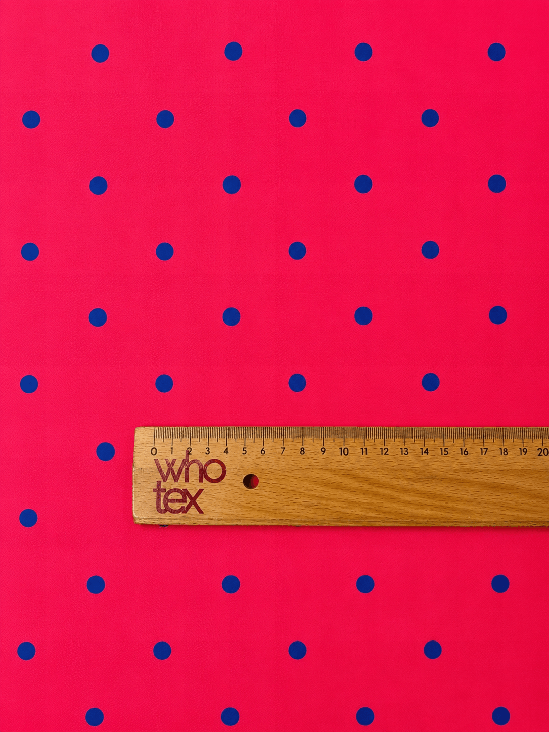 Red with Royal Blue Polka Dot Satin Fabric by the Metre - Whotex Fabrics London