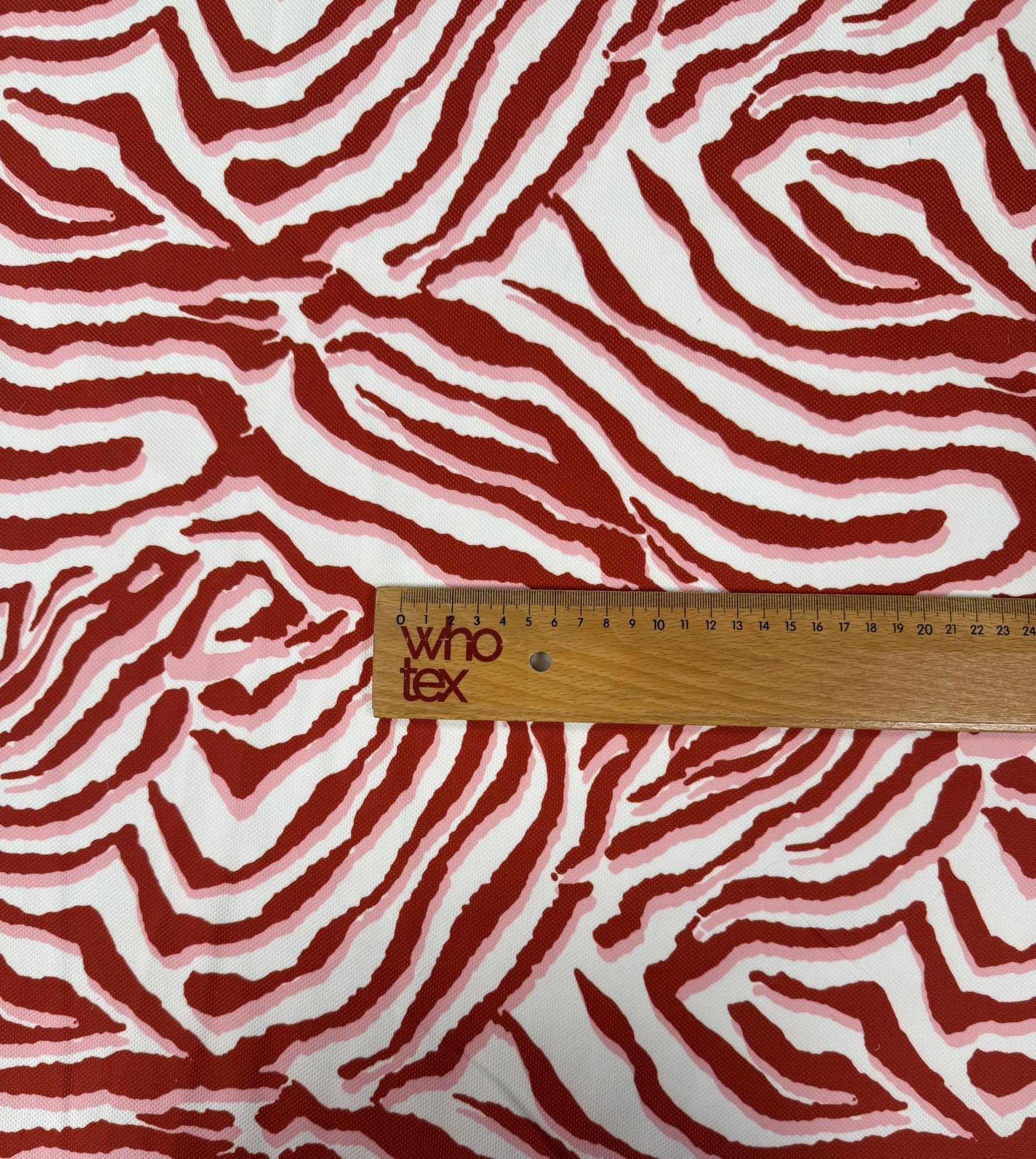 Red Zebra Print Upholstery Fabric by the Metre - Whotex Fabrics London