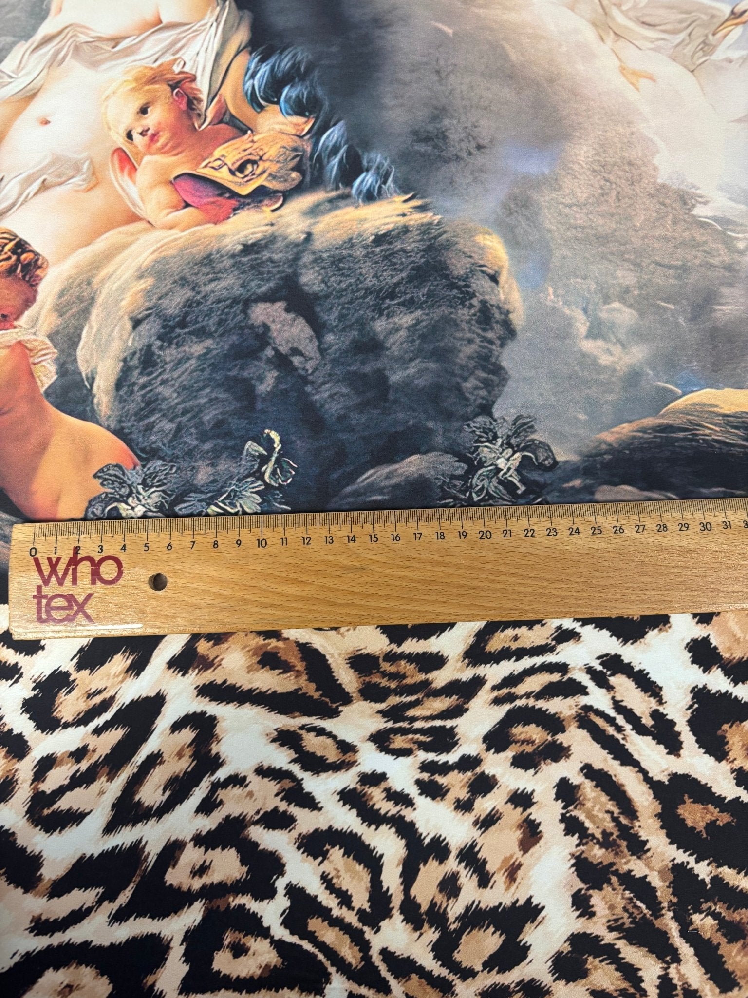 Renaissance Art & Leopard Print Chiffon Satin Fabric by the Metre - Whotex Online Fabric Store