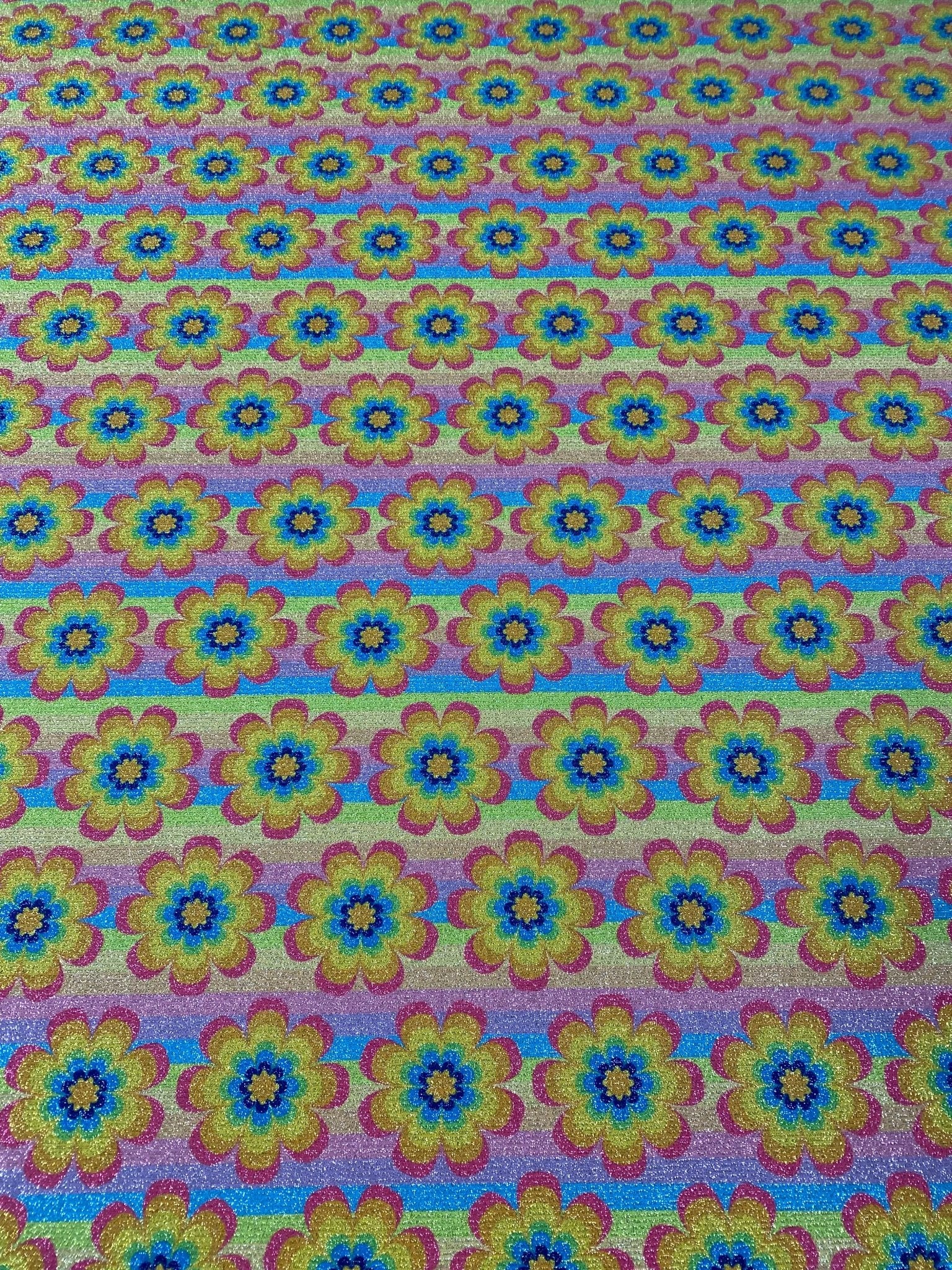 Retro Floral Lurex Fabric by the Metre - Whotex Fabrics London
