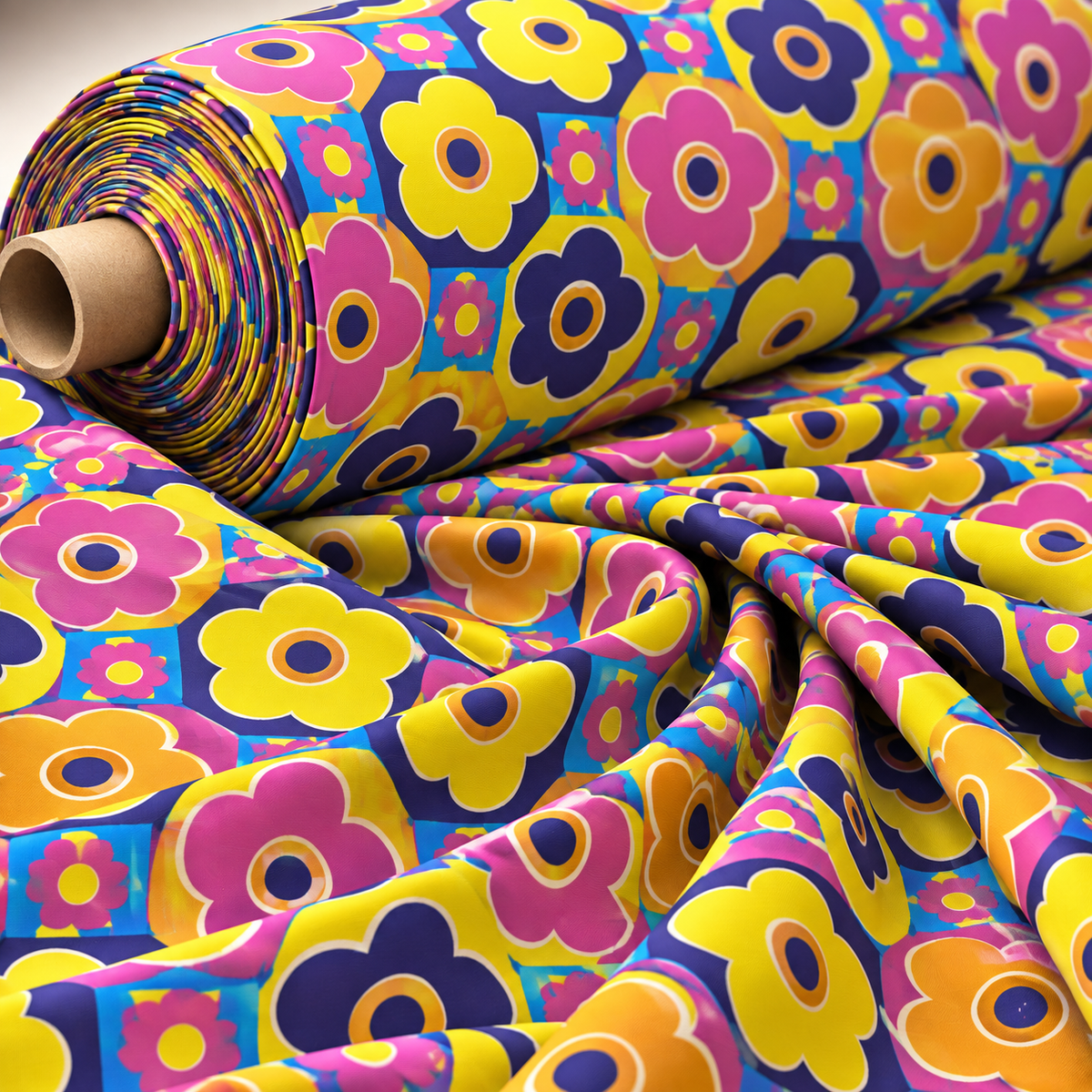 Retro Floral Lycra Stretch Fabric by the Metre - Whotex Fabrics London