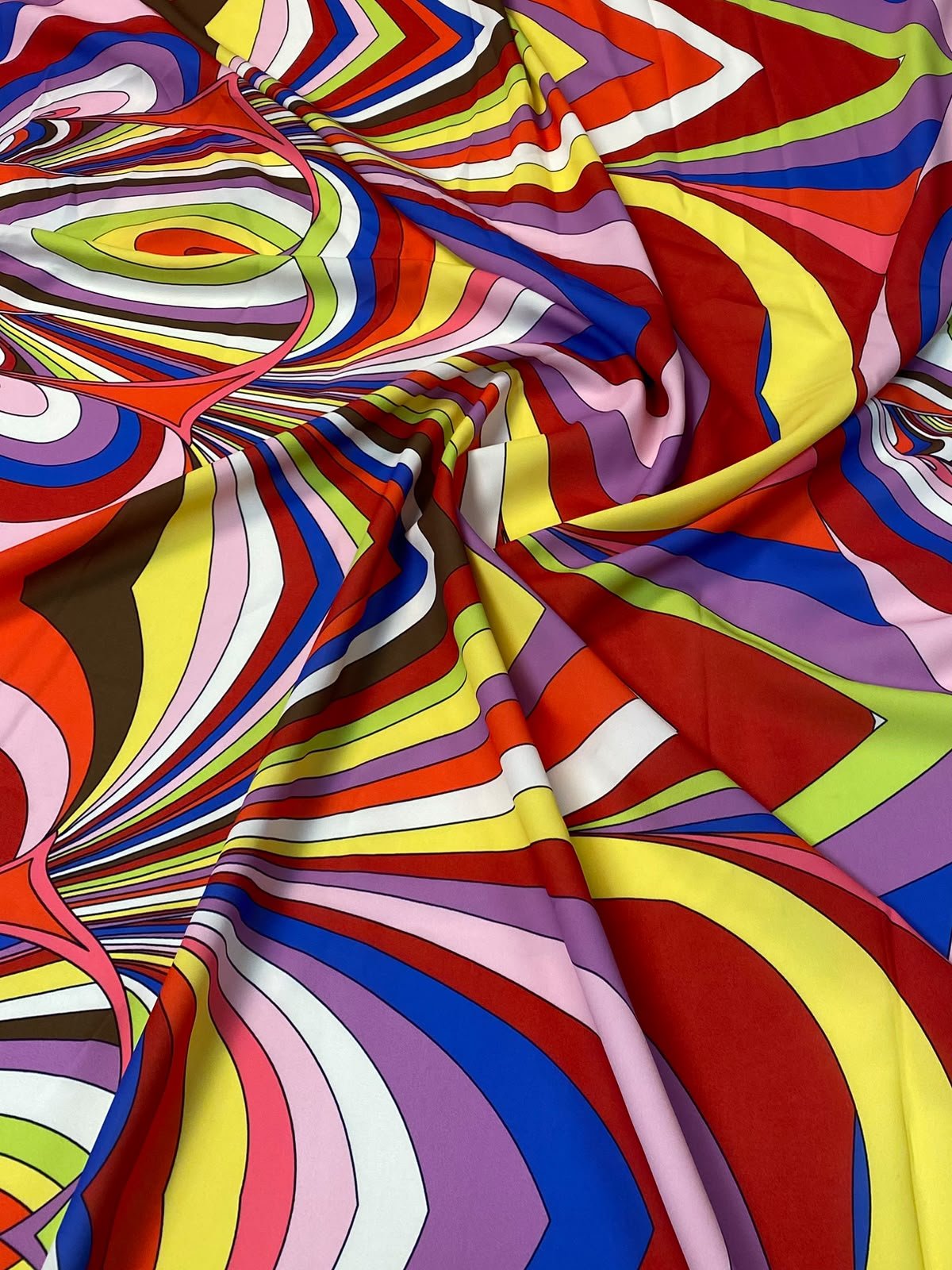 Retro Geometric Crepe Fabric by the Metre - Whotex Fabrics London