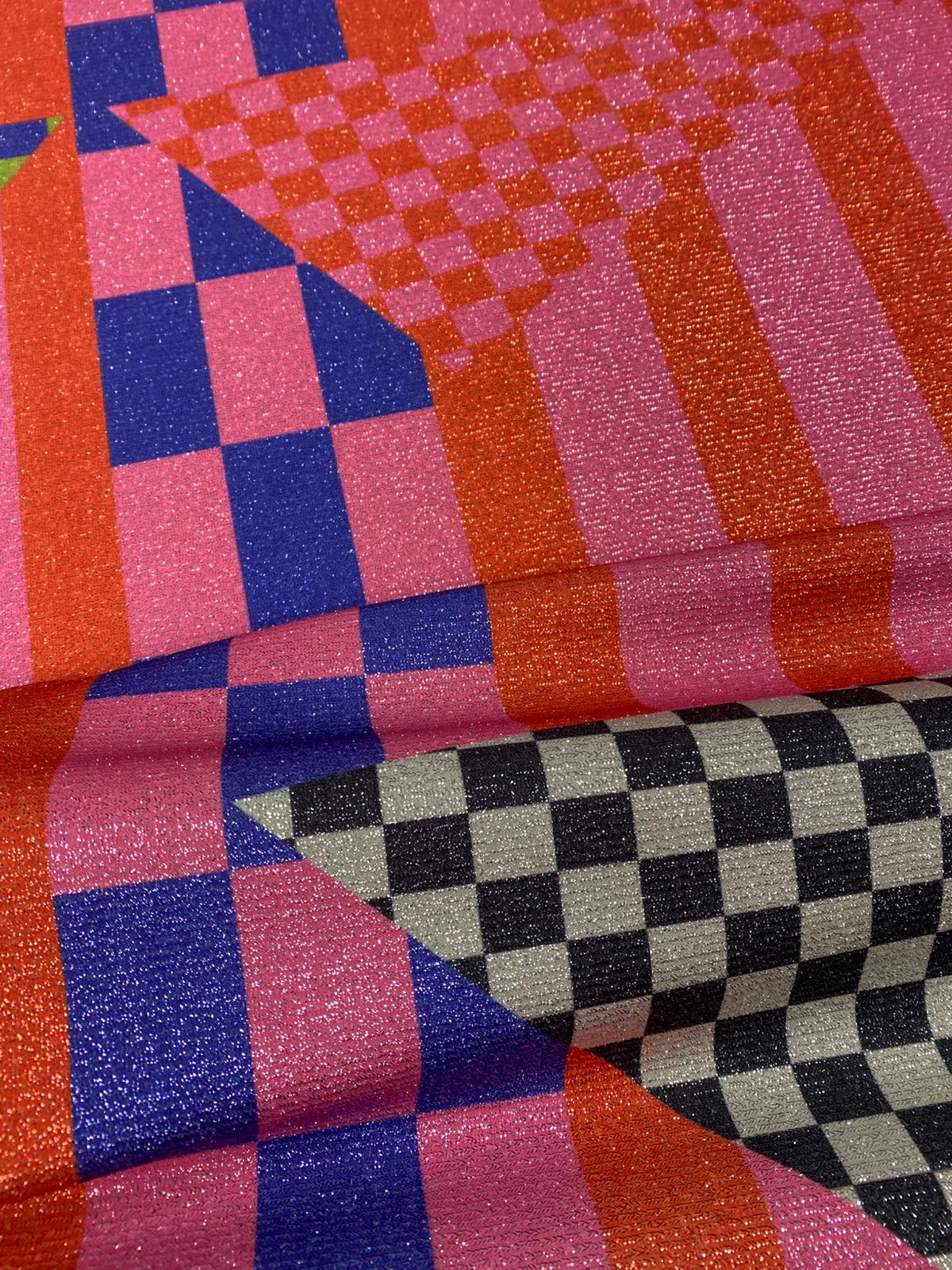 Retro Geometric Lurex Fabric by the Metre - Whotex Fabrics London