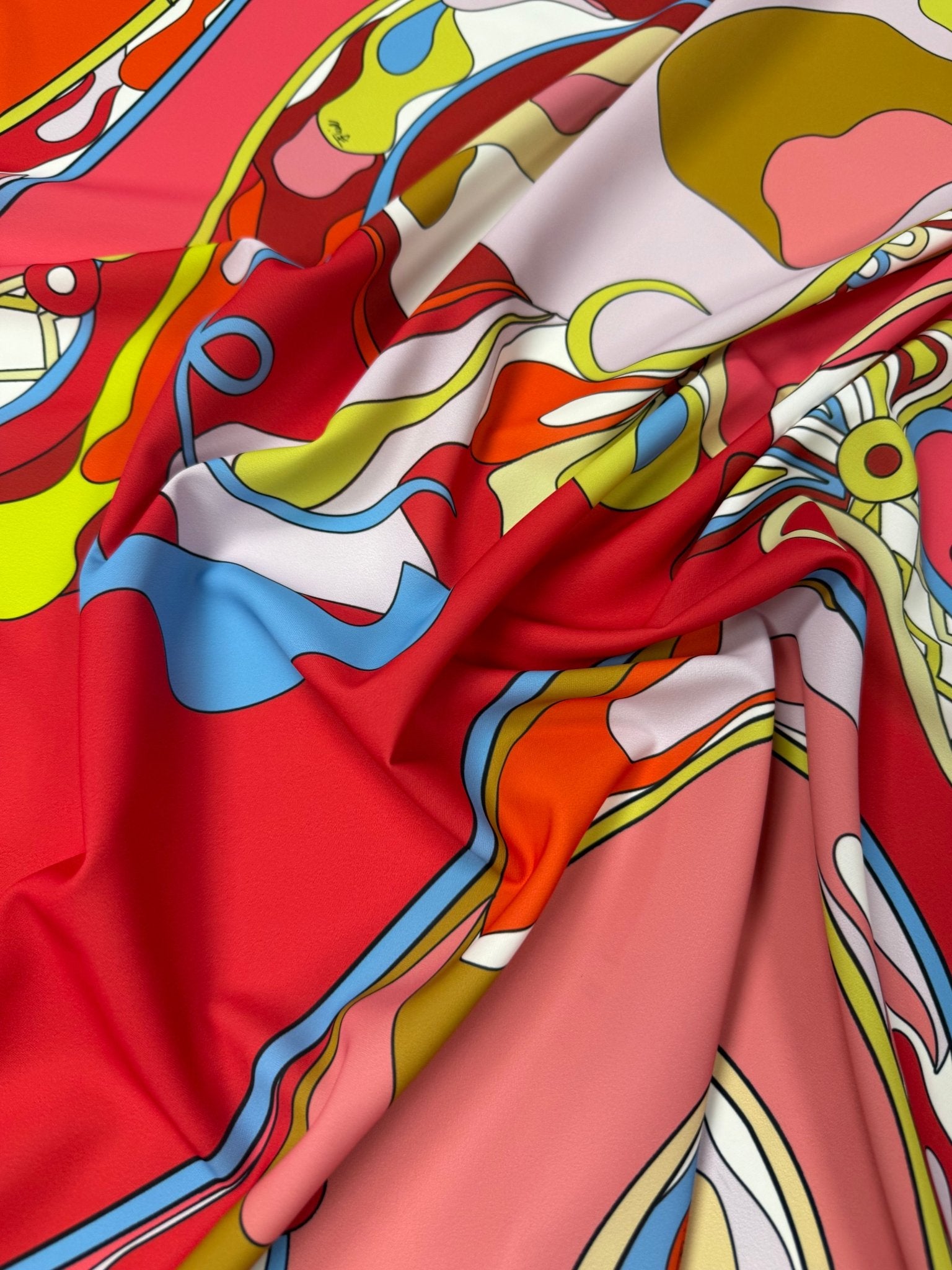 Retro Psychedelic Crepe Fabric by the Metre - Whotex Fabrics London