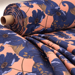 Retro Style Blue Floral on Peach Background Fabric By Metre - Whotex Fabrics London