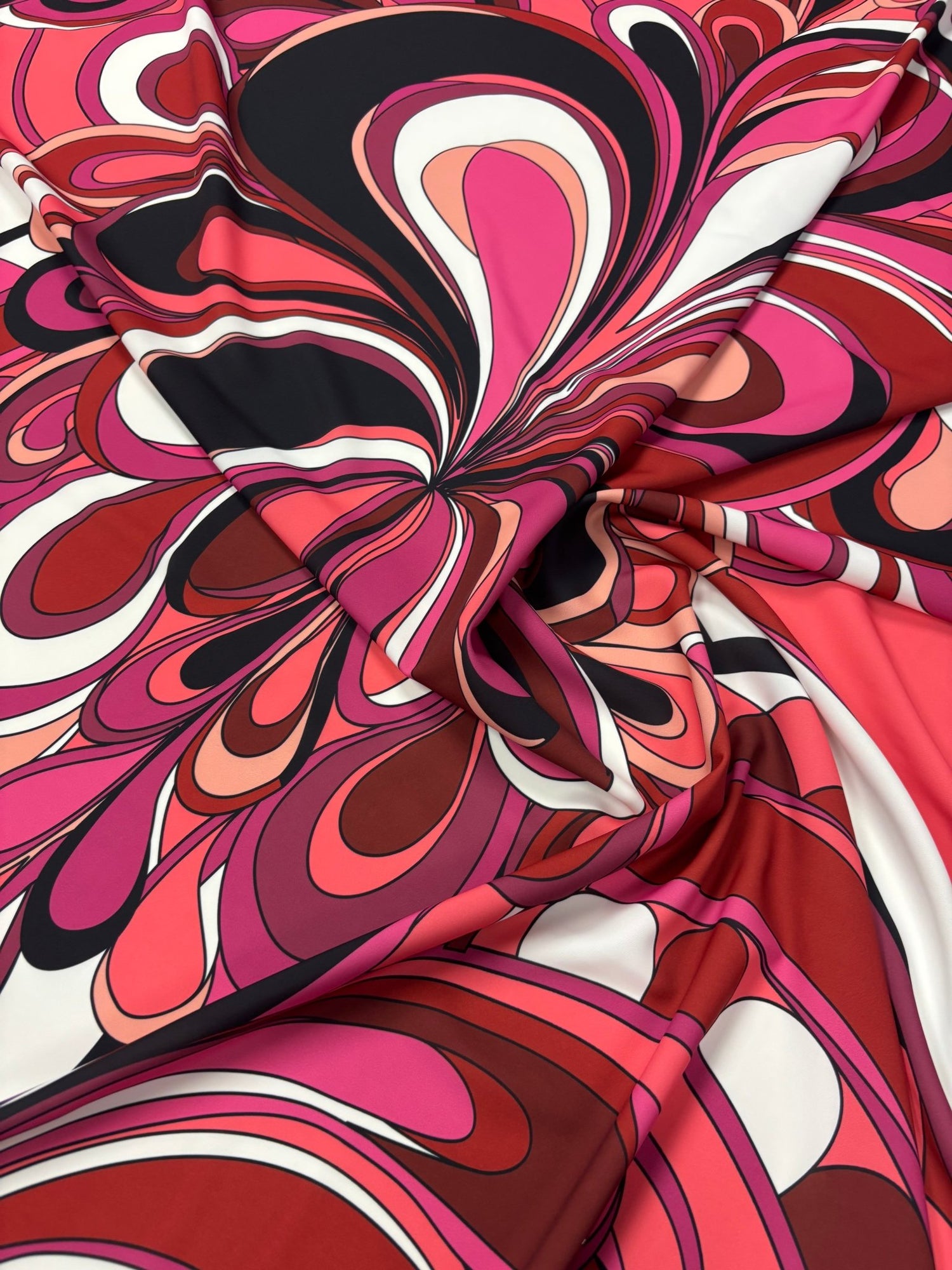 Retro Wave Print Crepe Fabric by the Metre - Whotex Fabrics London