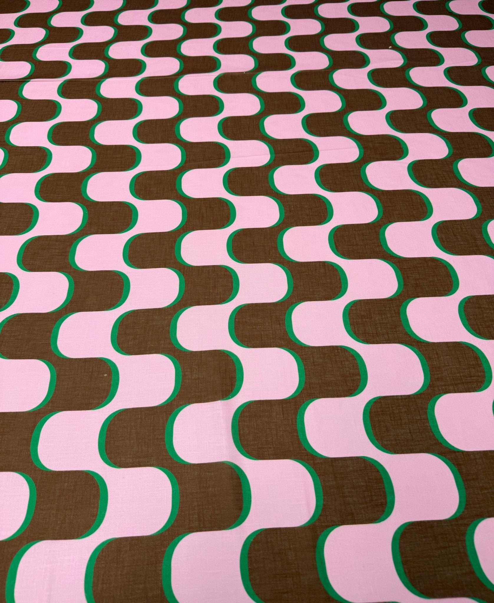 Retro Wave Print Linen Fabric by the Metre - Whotex Fabrics London