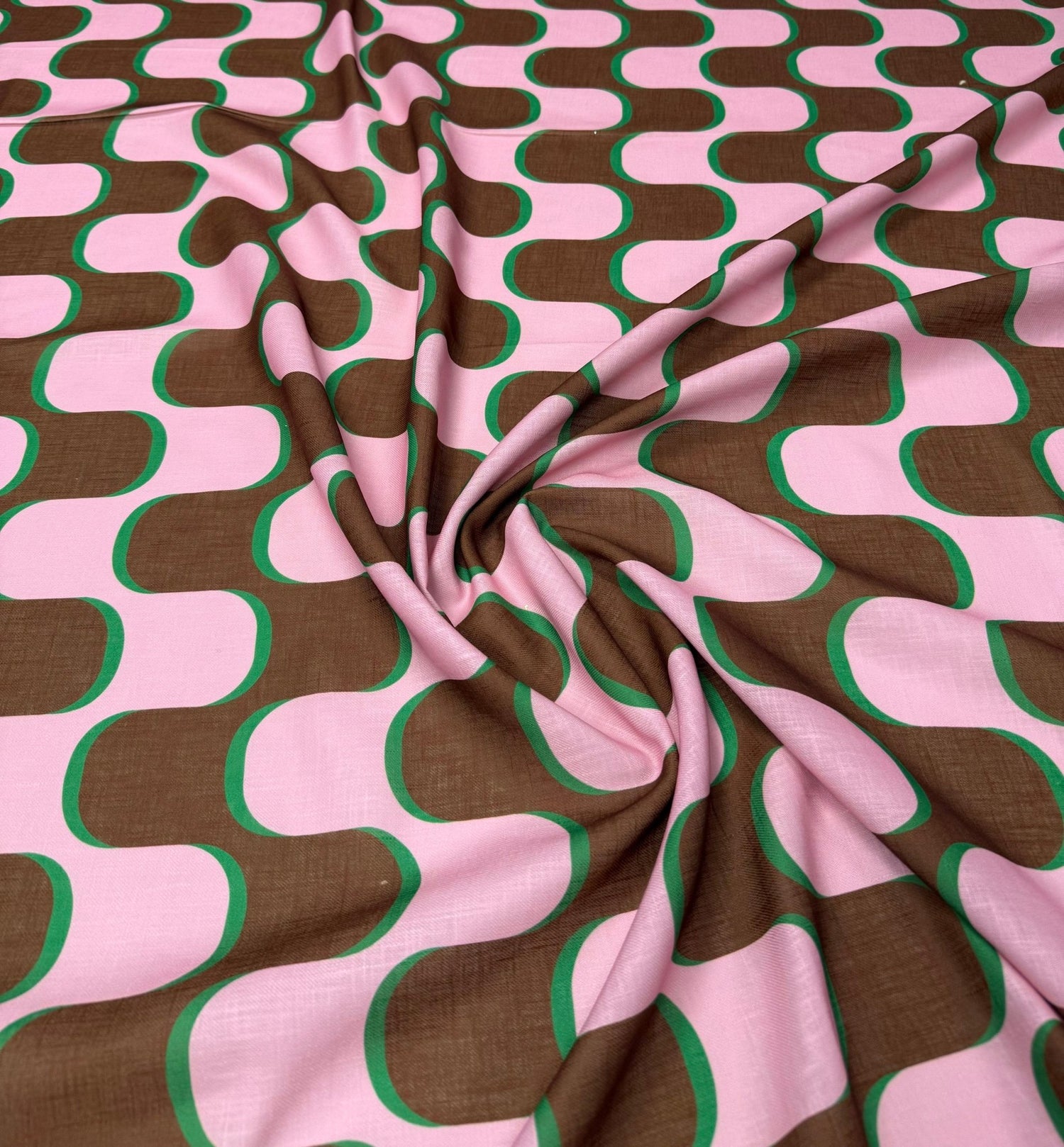 Retro Wave Print Linen Fabric by the Metre - Whotex Fabrics London