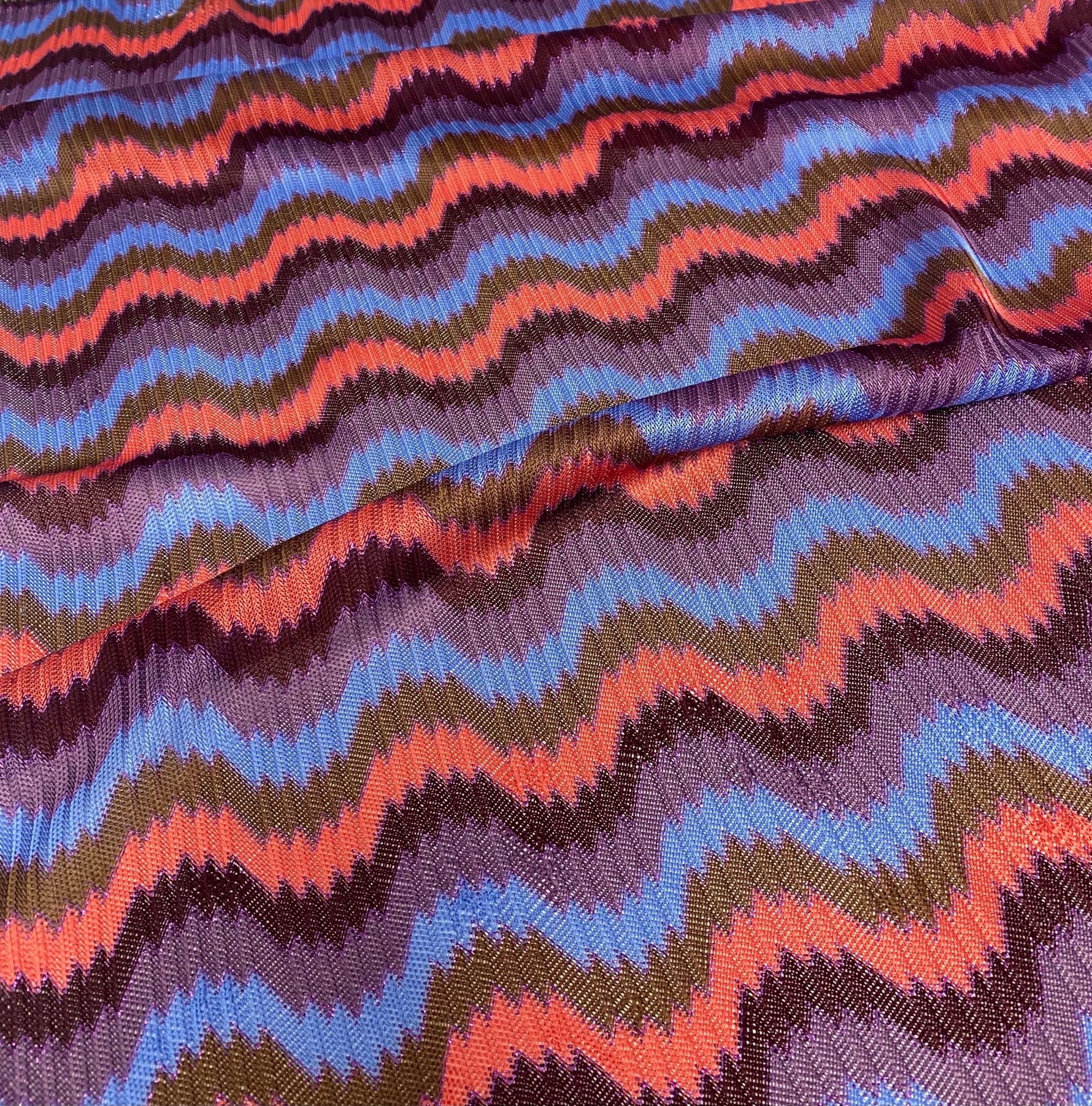 Retro Wavy Mesh Fabric - Multicolor Zigzag Pattern - Whotex Online Fabric Store