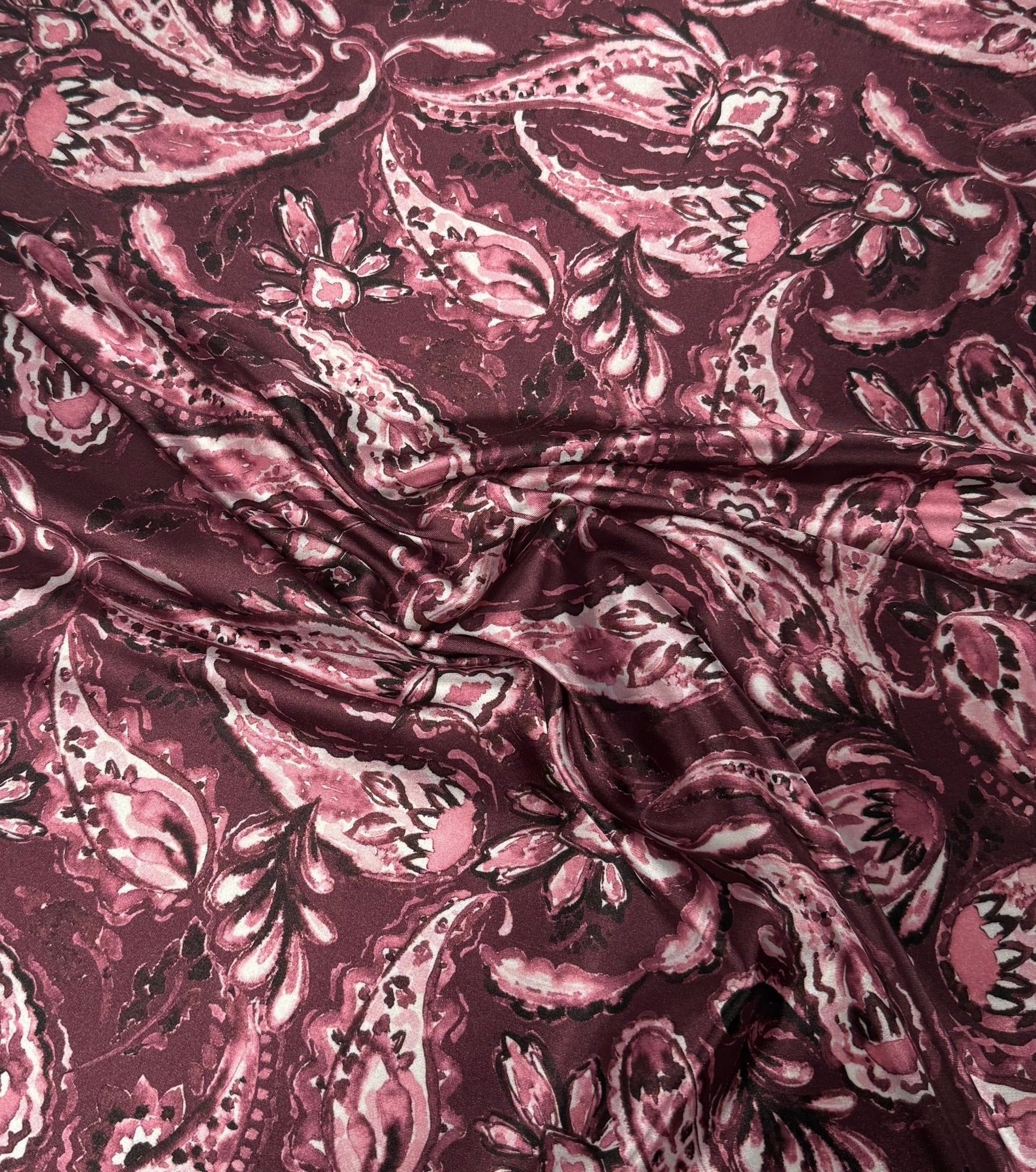 Rich Burgundy Paisley Fabric by the Metre - Whotex Fabrics London