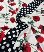 Rose & Polka Dot Crepe Fabric by the Metre - Whotex Fabrics London