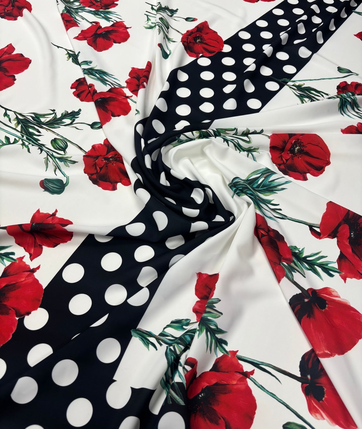 Rose & Polka Dot Crepe Fabric by the Metre - Whotex Fabrics London