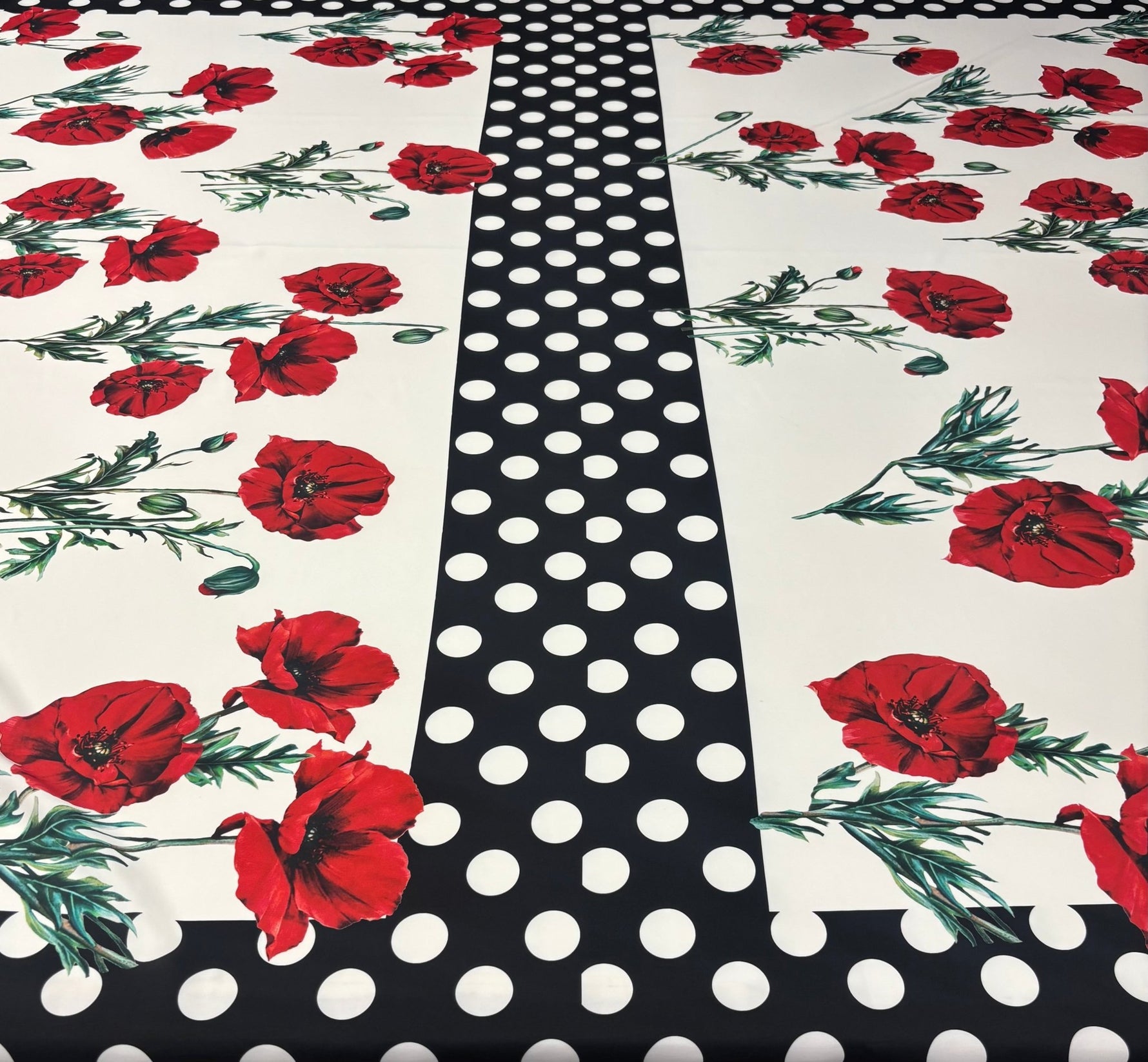 Rose & Polka Dot Crepe Fabric by the Metre - Whotex Fabrics London