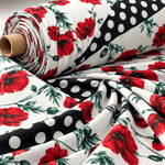 Rose & Polka Dot Crepe Fabric by the Metre - Whotex Fabrics London
