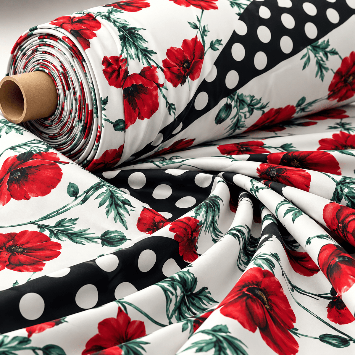 Rose & Polka Dot Crepe Fabric by the Metre - Whotex Fabrics London