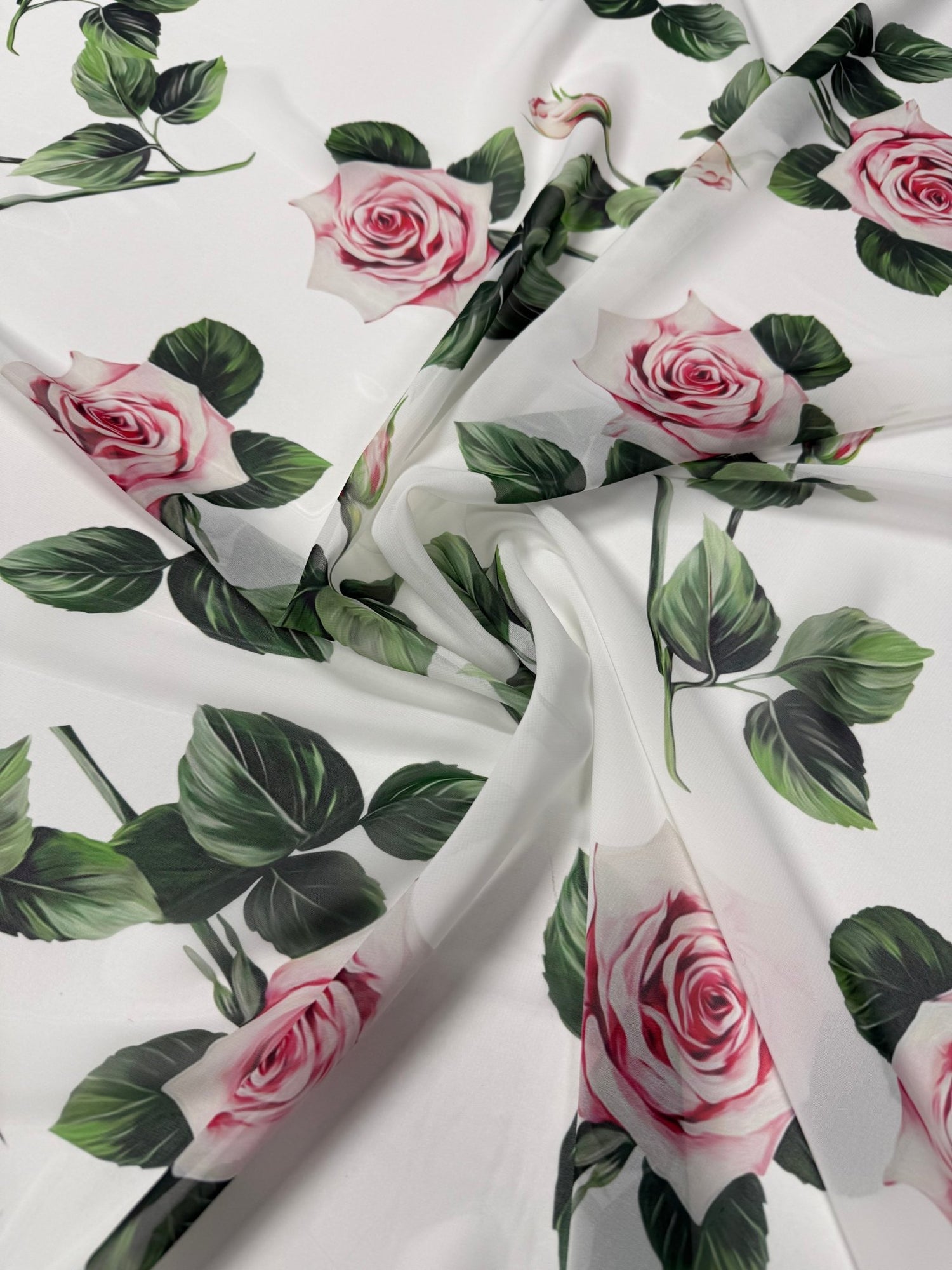 Rose Print Chiffon Fabric by the Metre - Whotex Fabrics London