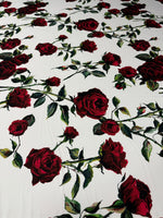 Rose Print Crepe Fabric by the Metre - Whotex Fabrics London