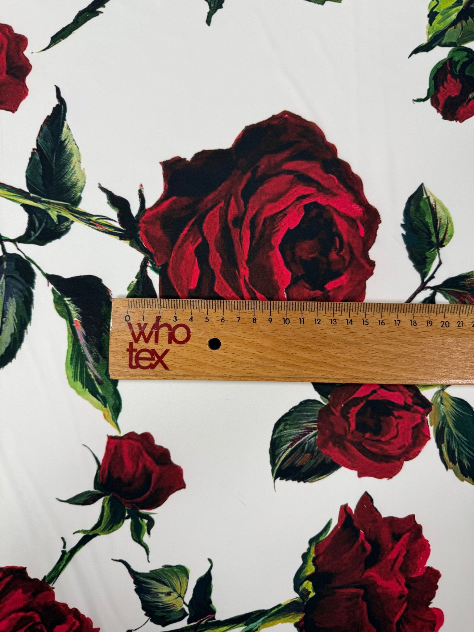 Rose Print Crepe Fabric by the Metre - Whotex Fabrics London