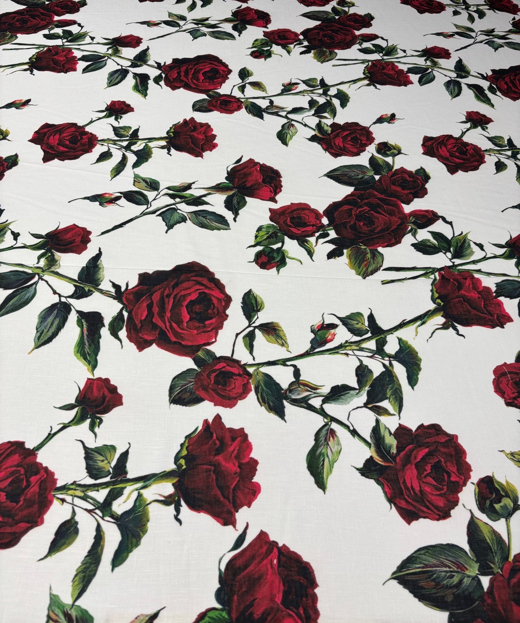 Rose Print Linen Fabric by the Metre - Whotex Fabrics London