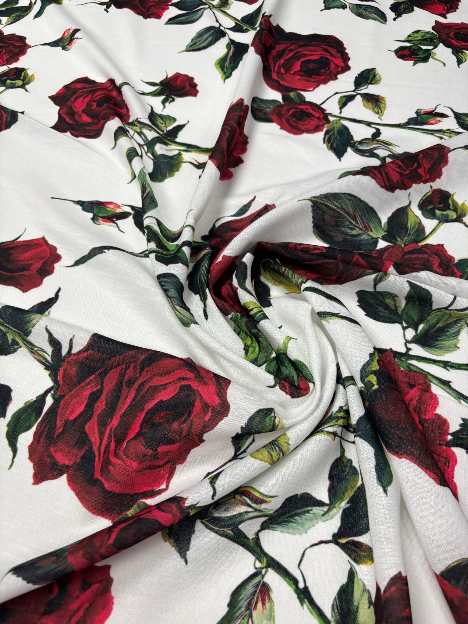 Rose Print Linen Fabric by the Metre - Whotex Fabrics London