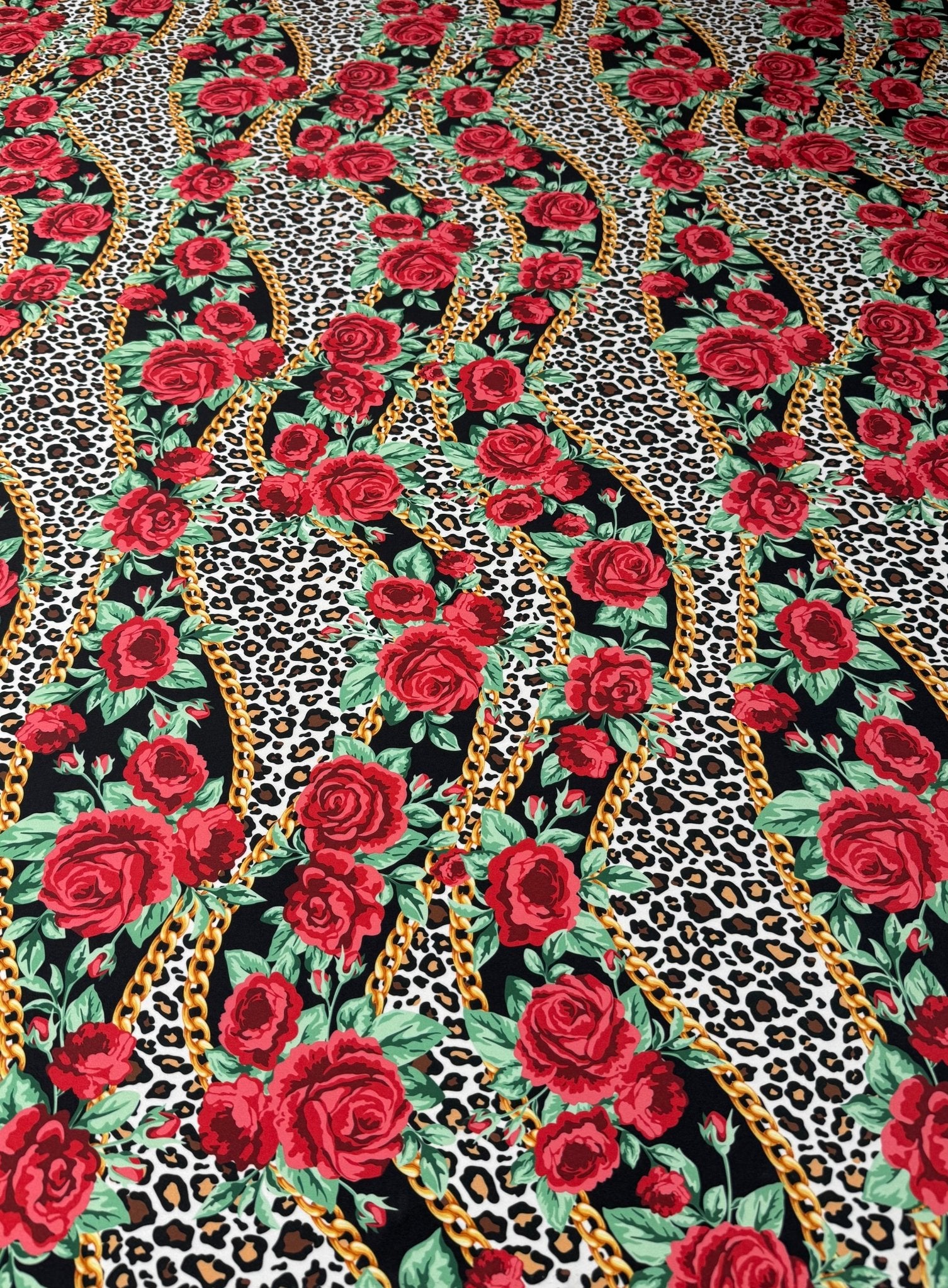 Rose Print Lycra Stretch Fabric by the Metre - Whotex Fabrics London
