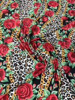 Rose Print Lycra Stretch Fabric by the Metre - Whotex Fabrics London