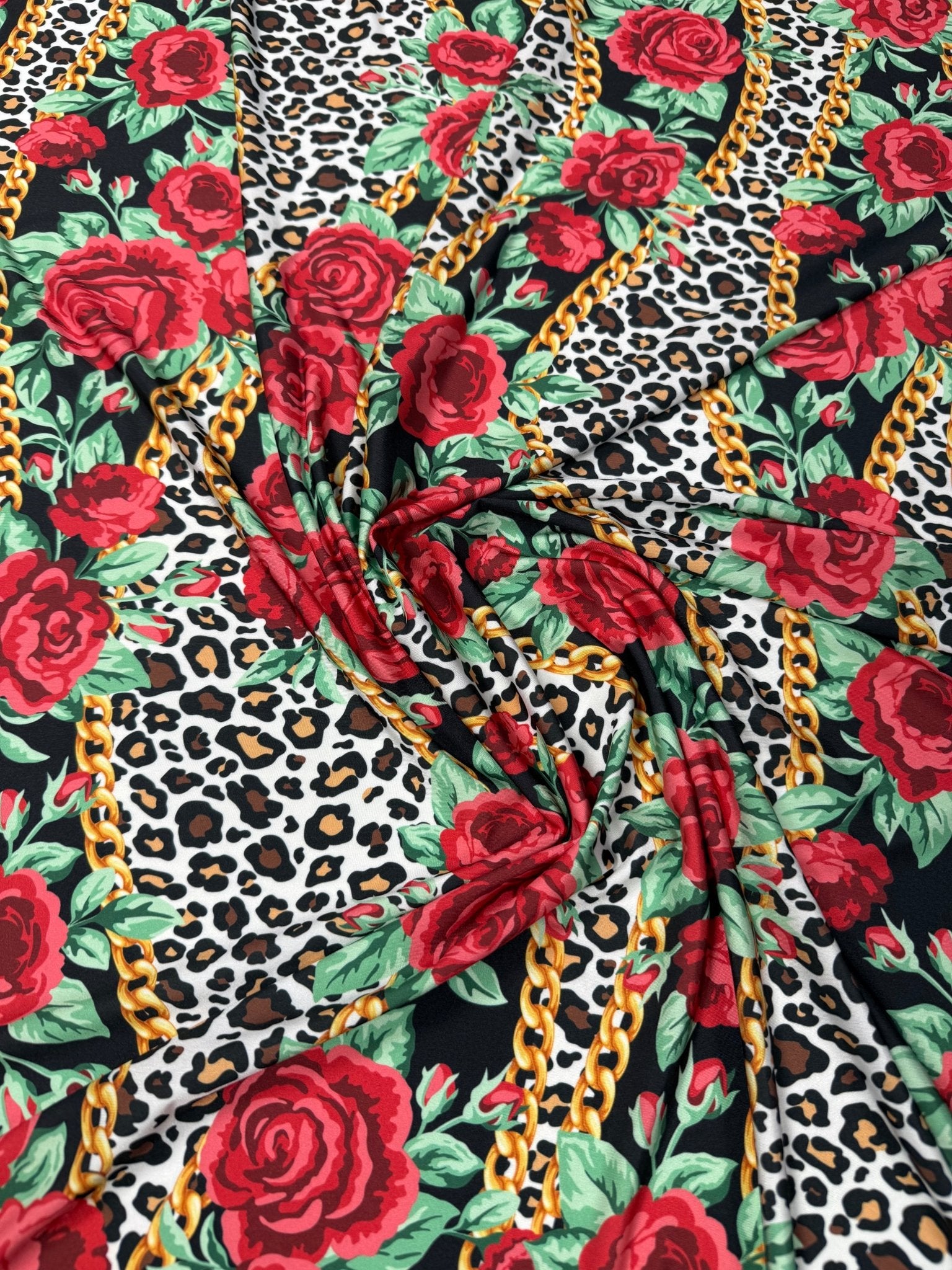 Rose Print Lycra Stretch Fabric by the Metre - Whotex Fabrics London