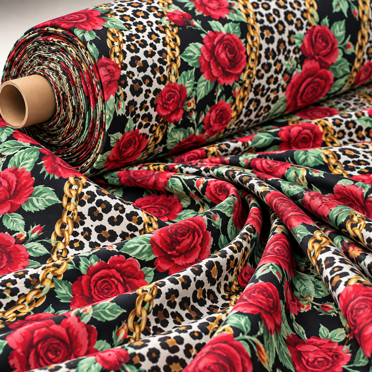 Rose Print Lycra Stretch Fabric by the Metre - Whotex Fabrics London