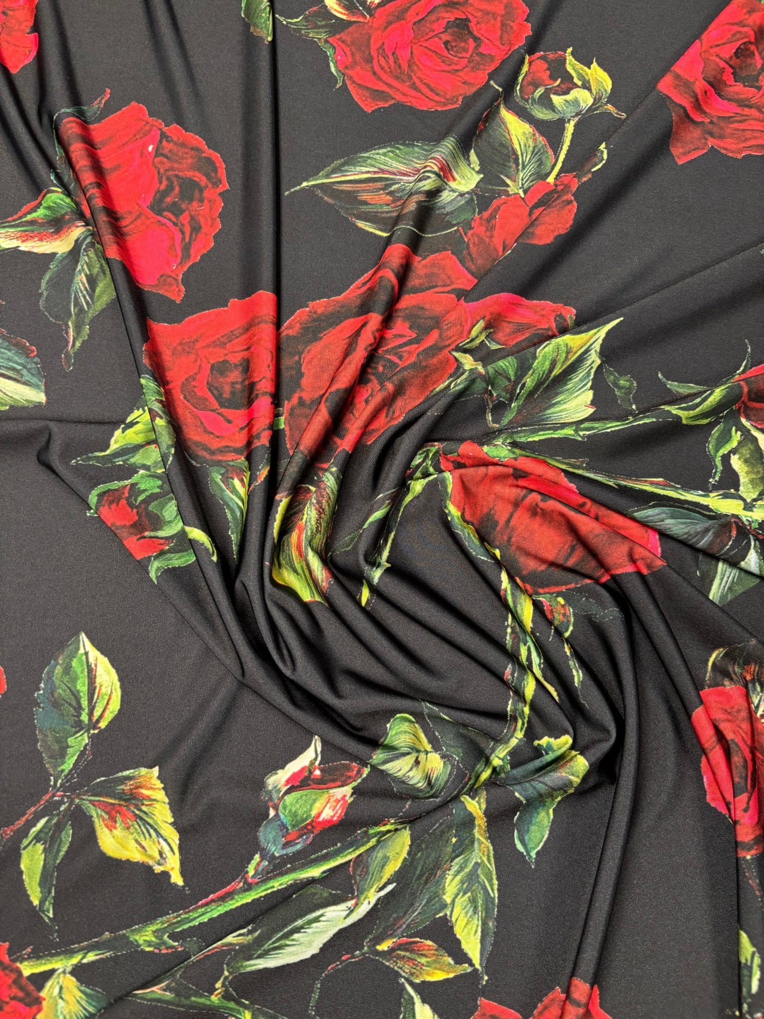 Rose Print Lycra Stretch Fabric by the Metre - Whotex Fabrics London