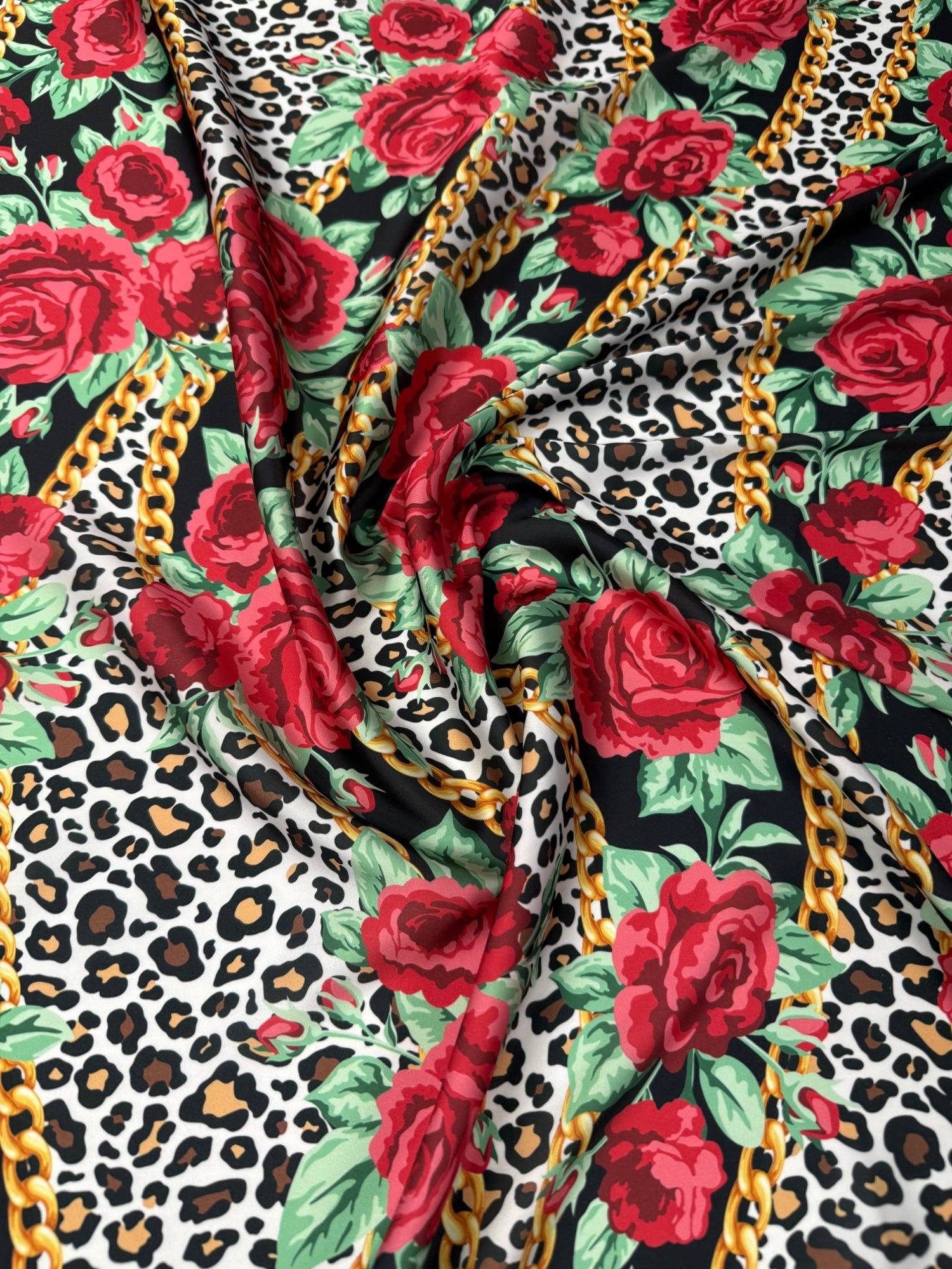Rose Print Satin Fabric by the Metre - Whotex Fabrics London