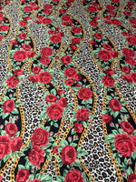 Rose Print Satin Fabric by the Metre - Whotex Fabrics London