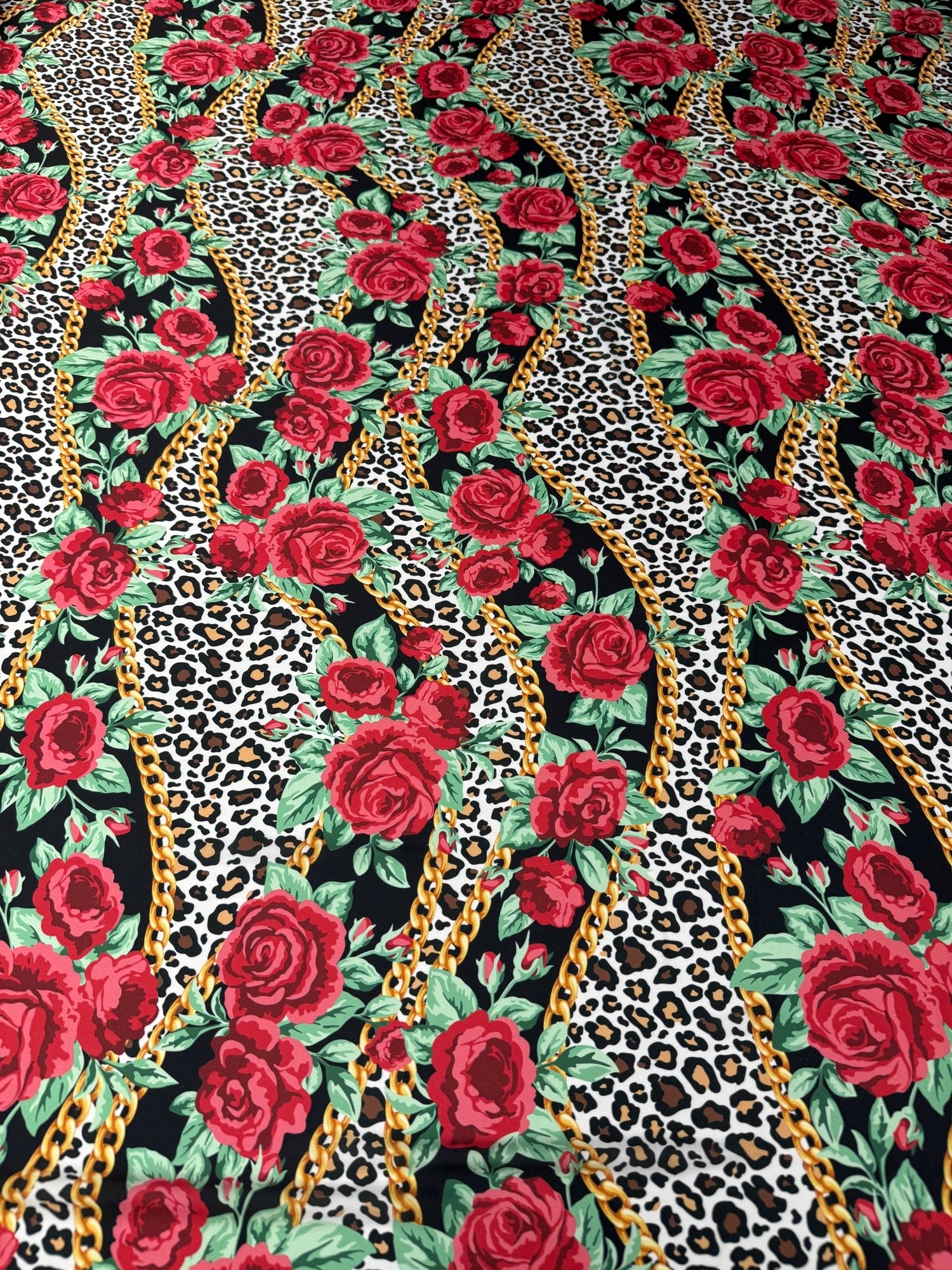 Rose Print Satin Fabric by the Metre - Whotex Fabrics London