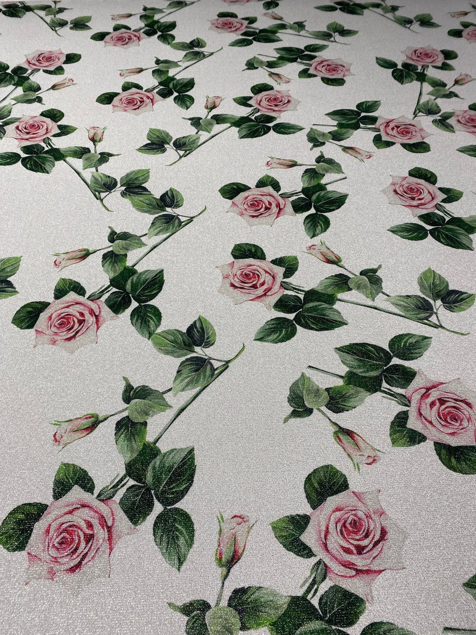 Rose Vine Lurex Fabric by the Metre - Whotex Fabrics London