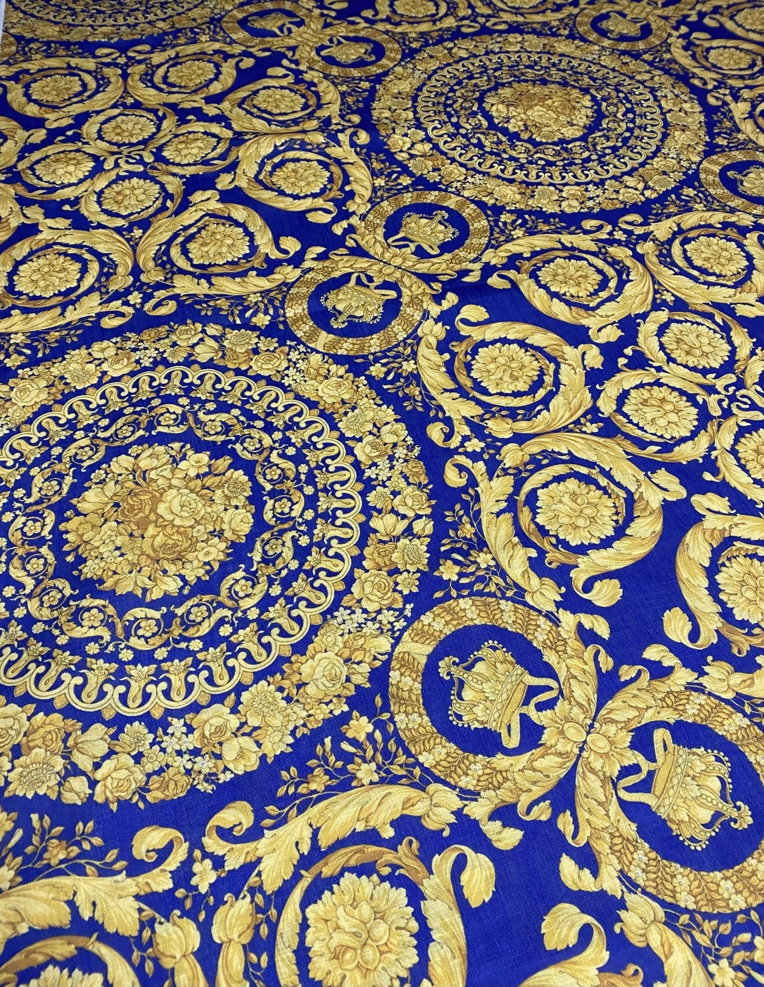 Royal Blue Baroque Linen Fabric by the Metre - Whotex Fabrics London
