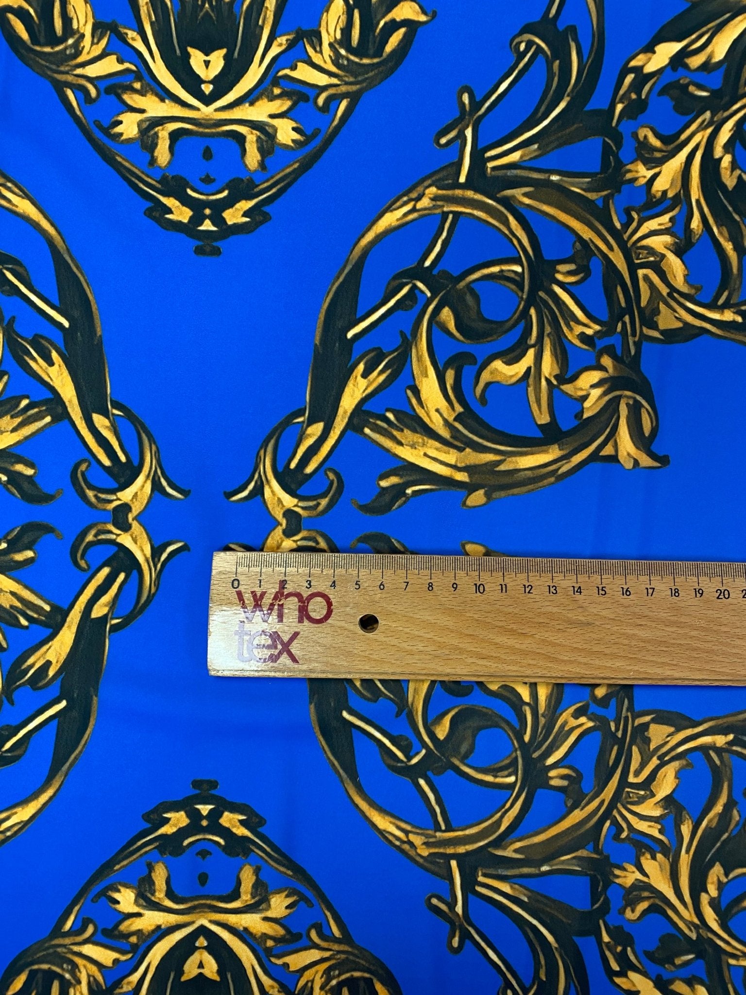 Royal Blue Baroque Pattern Fabric by the Metre - Whotex Fabrics London