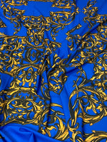 Royal Blue Baroque Pattern Fabric by the Metre - Whotex Fabrics London