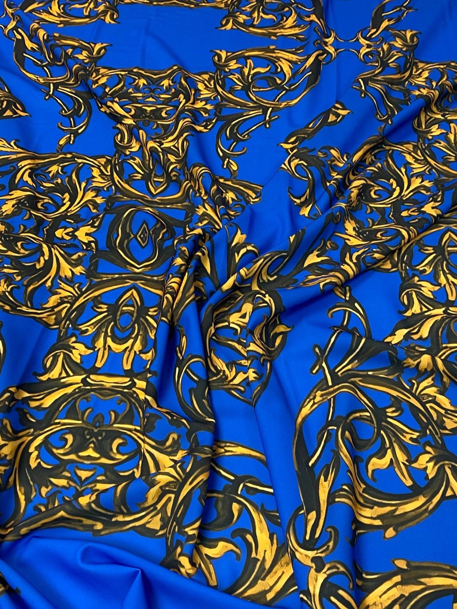 Royal Blue Baroque Pattern Fabric by the Metre - Whotex Fabrics London