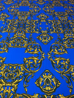 Royal Blue Baroque Pattern Fabric by the Metre - Whotex Fabrics London