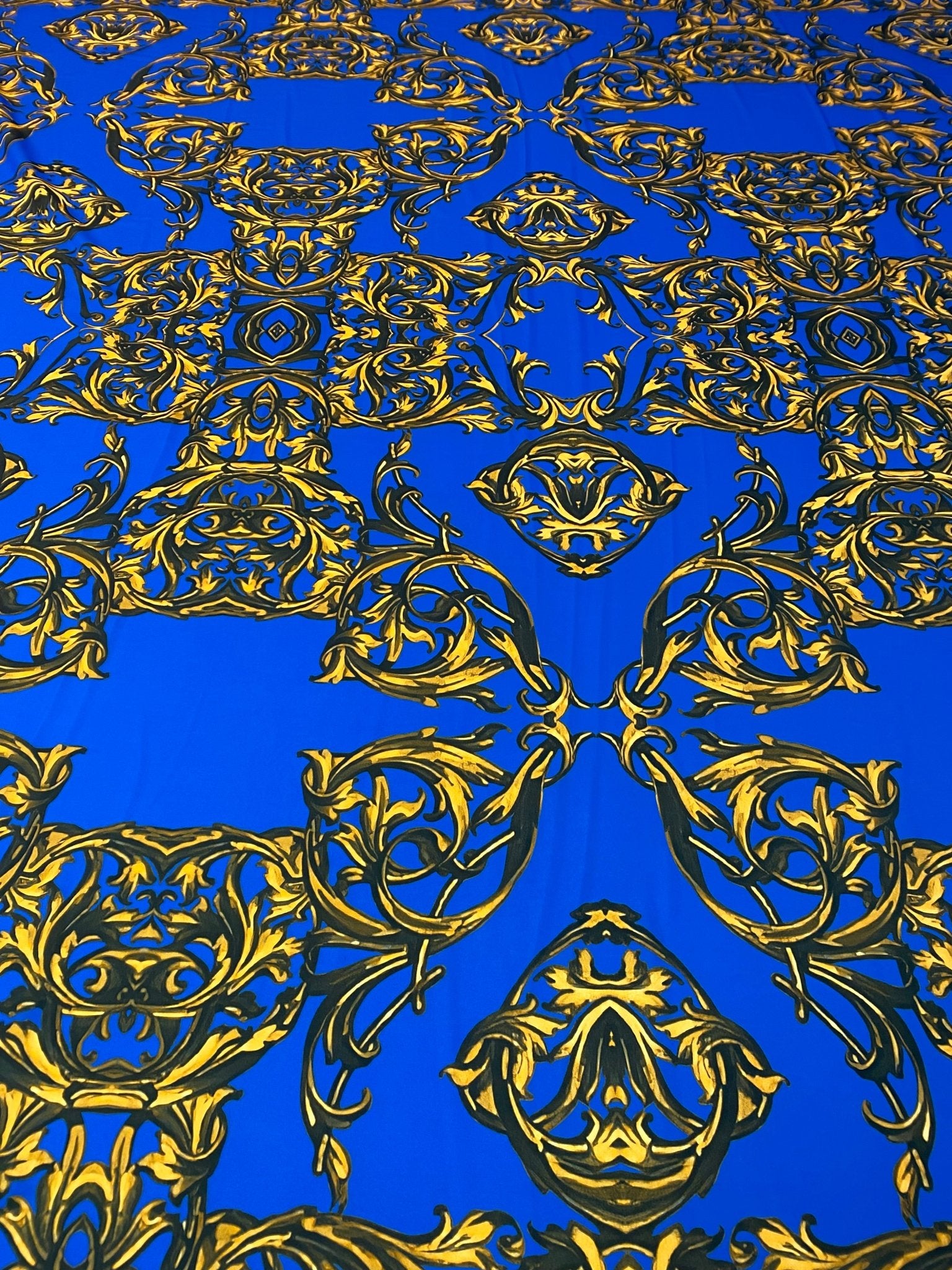Royal Blue Baroque Pattern Fabric by the Metre - Whotex Fabrics London