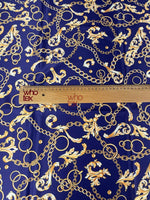 Royal Blue Fabric with Gold Chains & Baroque Scrolls – Luxury Design Fabric - Whotex Online Fabric Store