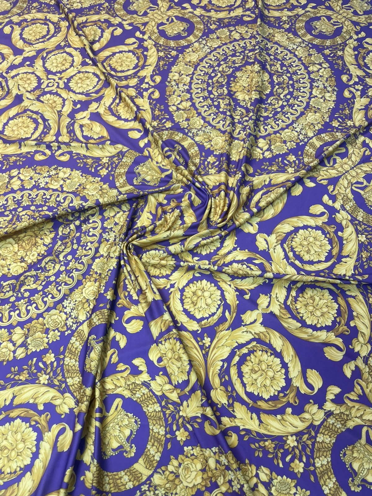 Royal Purple Baroque Spandex Fabric by the Metre - Whotex Fabrics London