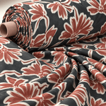 Rust Floral Print Fabric on Black - Whotex Fabrics London