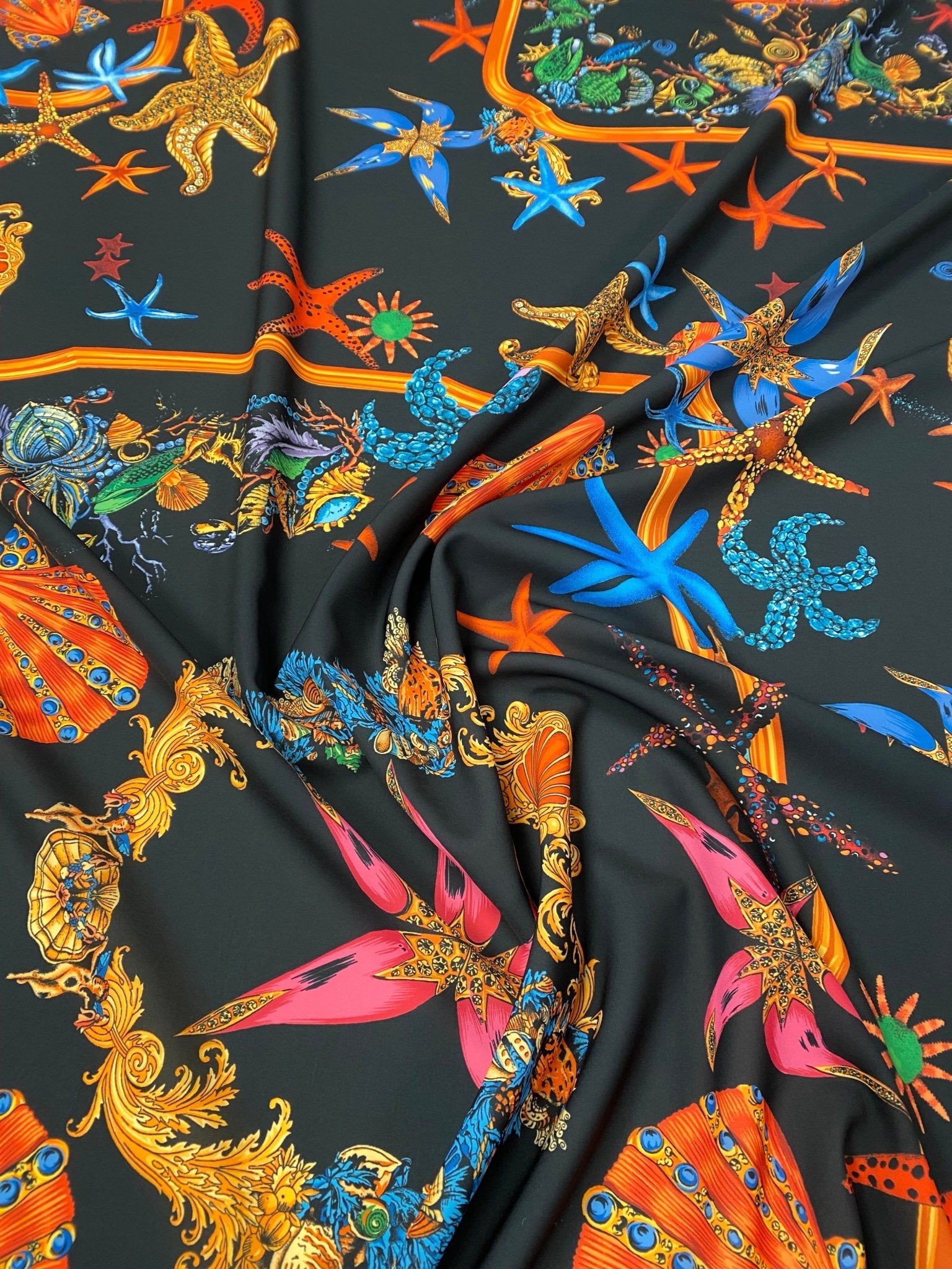 Sea Life Print Crepe Fabric by the Metre - Whotex Fabrics London