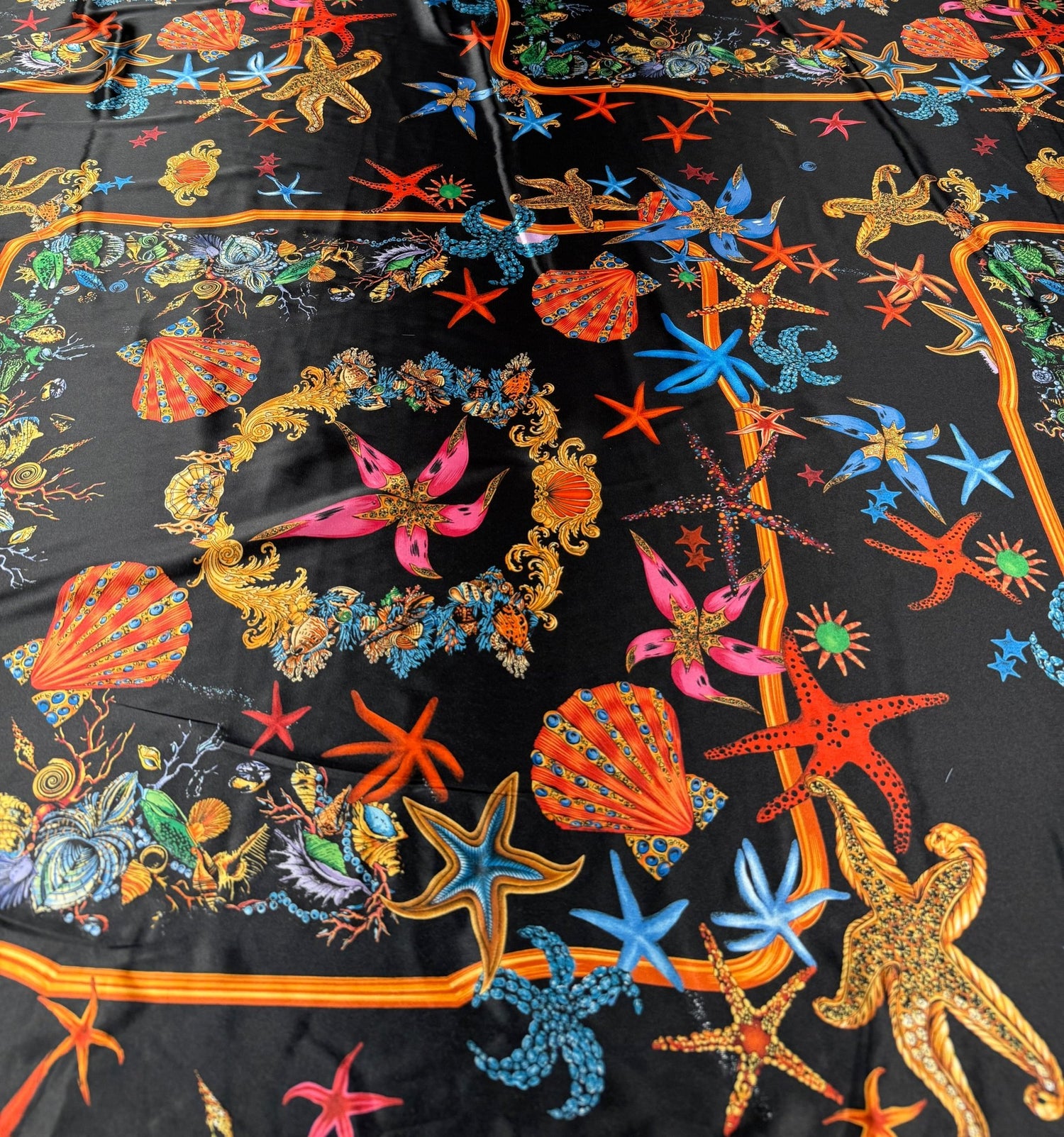 Sea Life Print Lycra Satin Fabric by the Metre - Whotex Fabrics London