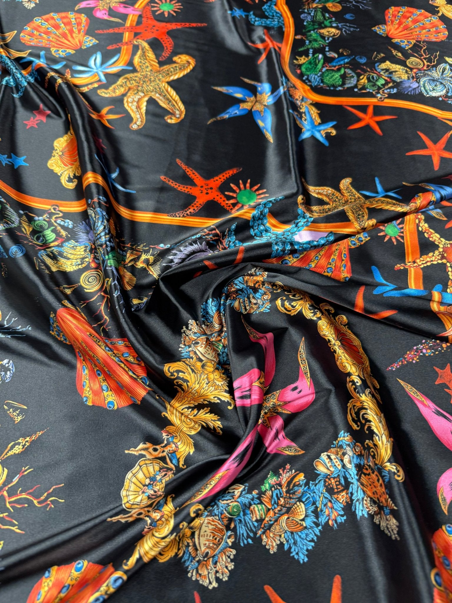Black Pink Starfish Sea Shell Pattern Fabric – Custom Printed Fabric ...